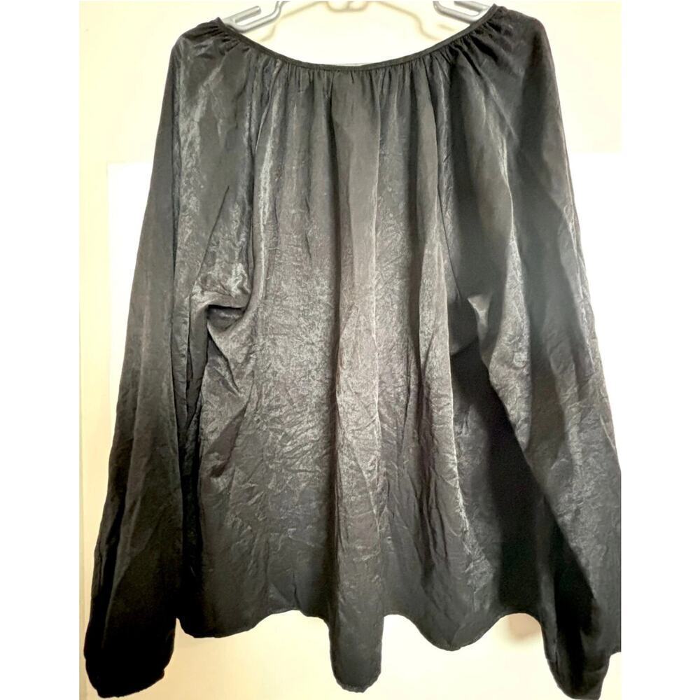 Ava & Viv Shirt Womens Sz 1X Black Balloon Sleeve Tie V-Neck Flow - Picture 5 of 6